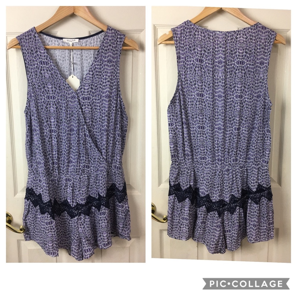 NWT Honey Belle blue sleeveless romper with lace